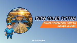 Feature image for the 13kW Solar System article. Image shows a solar installer on the rooftop of a mansion at sunrise.