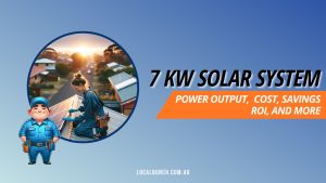 Feature image for 7kW solar system. Image shows a solar installer in blue overalls installing a 7kW solar array on a rooftop.